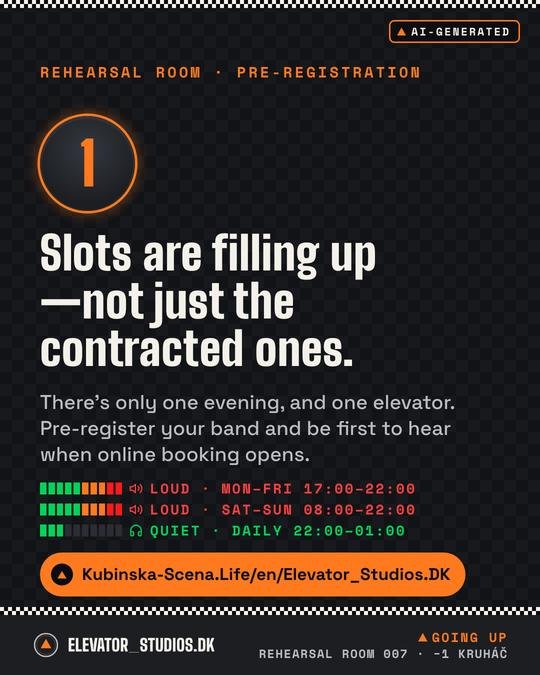 Slots are filling up. Elevator_Studios.DK visual, AI-generated.