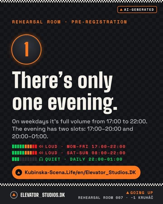 There’s only one evening. Elevator_Studios.DK visual, AI-generated.