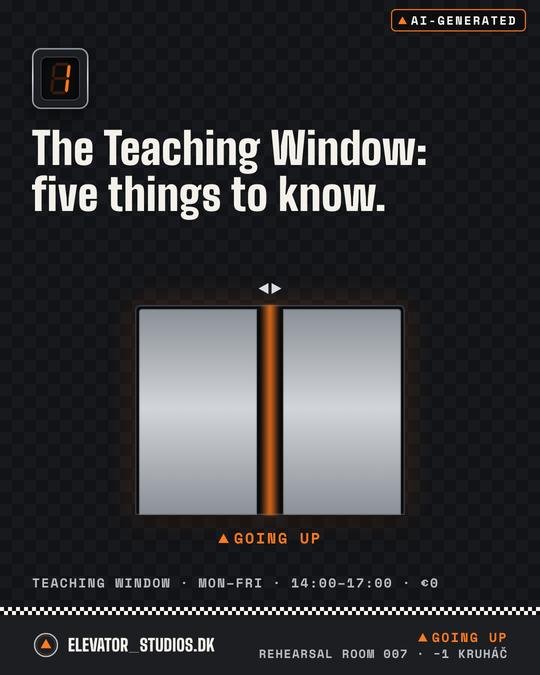 The Teaching Window in five slides · 1/5. Elevator_Studios.DK visual, AI-generated.