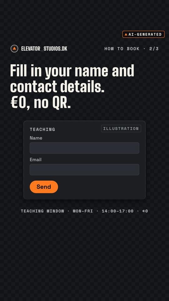 How to book the Teaching Window · 2/3. Elevator_Studios.DK visual, AI-generated.