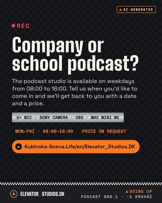 Company or school podcast? Elevator_Studios.DK visual, AI-generated.
