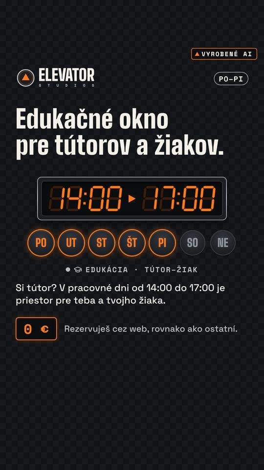 Edukačné okno pre tútorov a žiakov. Vizuál Elevator Studios, vyrobené AI.